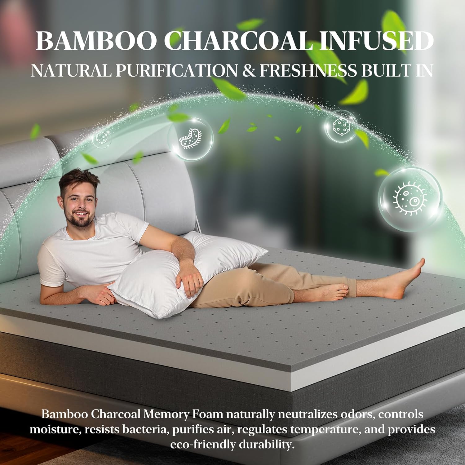 BedStory Gel Memory Foam with Bamboo Charcoal Topper