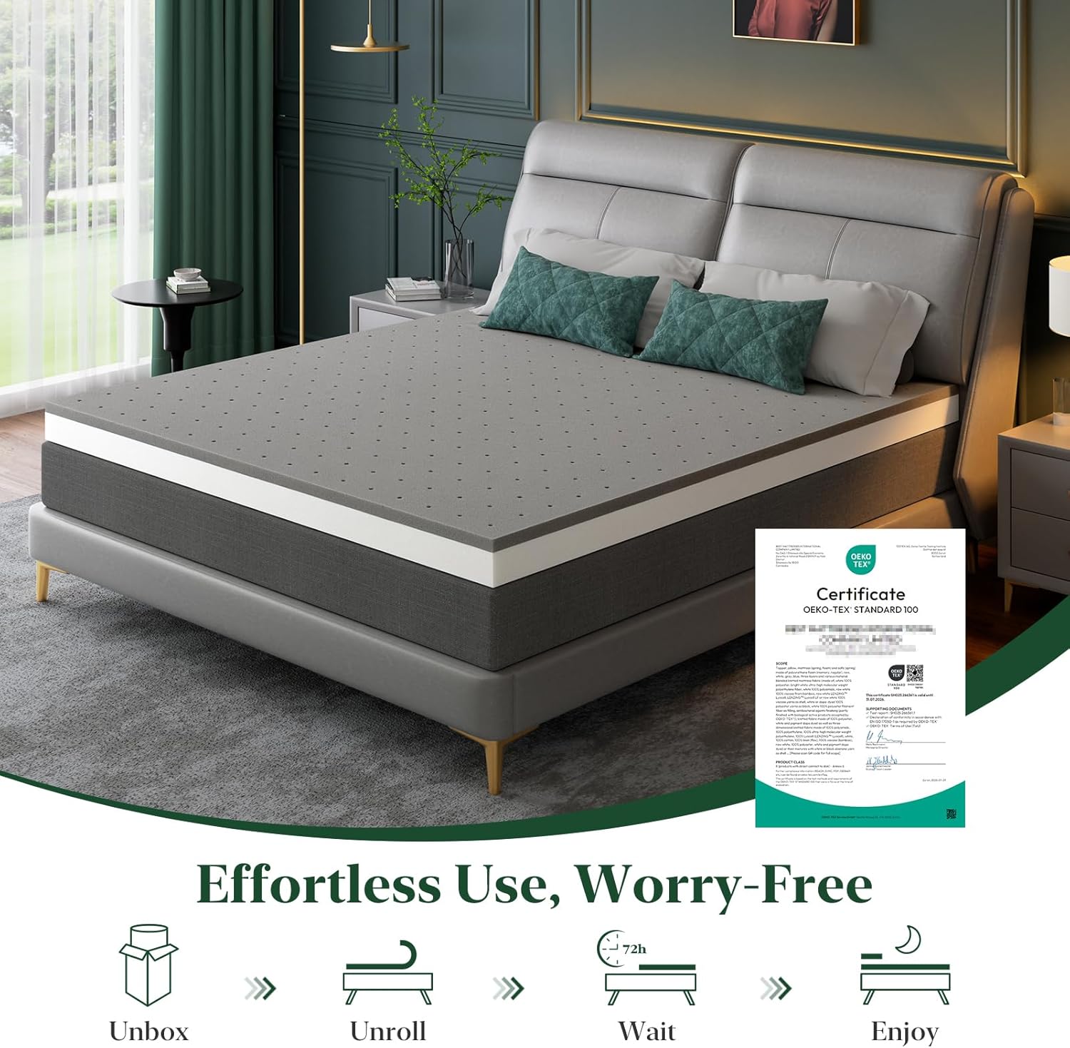 BedStory Gel Memory Foam with Bamboo Charcoal Topper